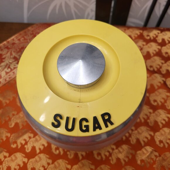 KROMEX Spun Aluminum Canister Set w/Yellow Lids Coffee Sugar - Picture 3 of 16